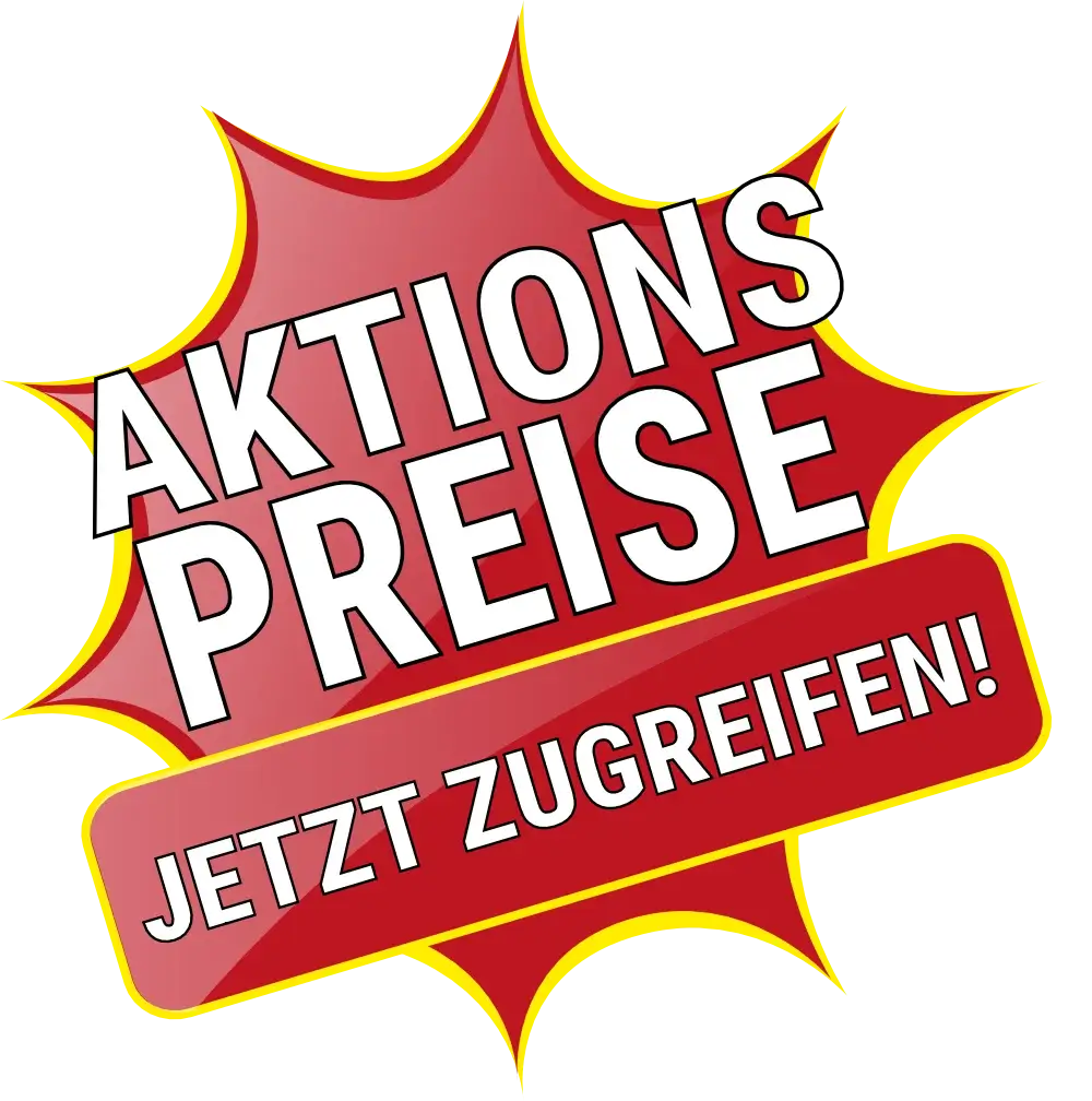 Roter Sterneffekt mit dem Text Aktionspreise jetzt zugreifen als Werbung für Sonderangebote.